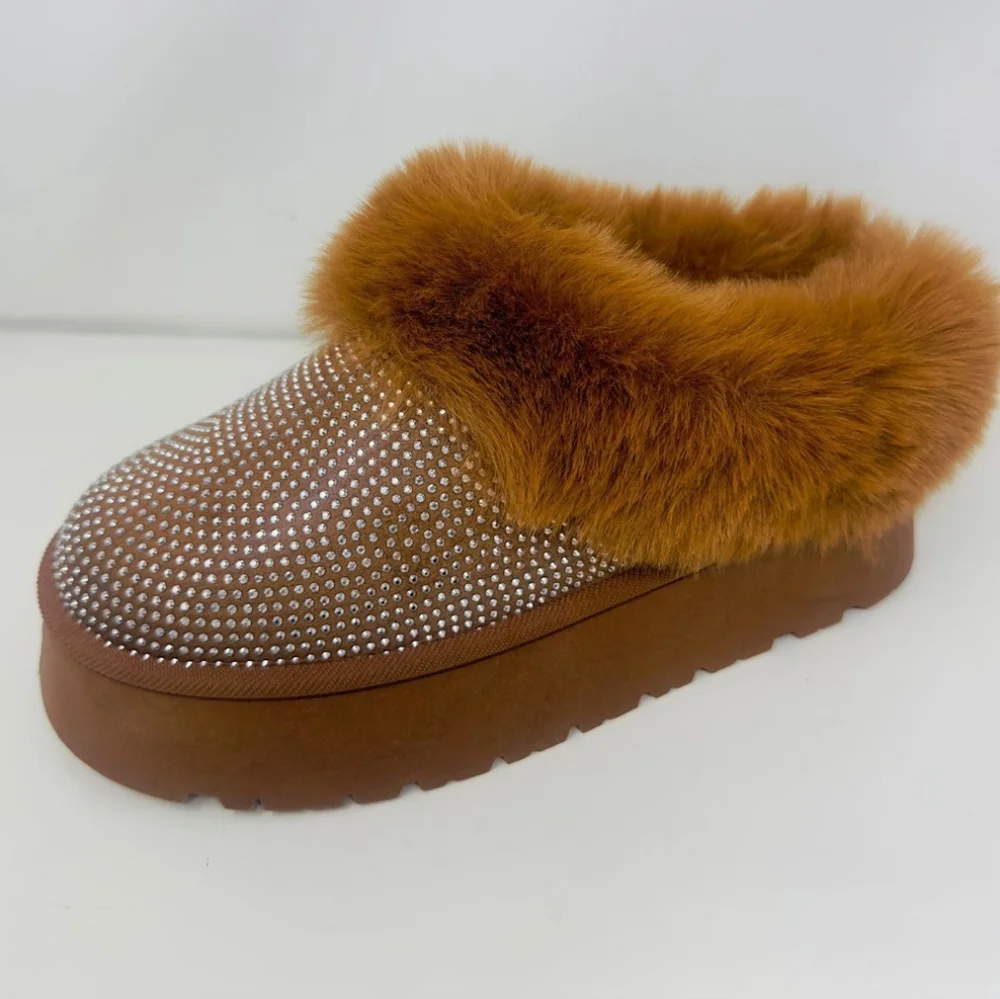 Glam Plush Platform Booties - Chestnut